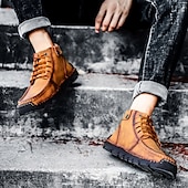 abordables Baskets-bottines en cuir vintage pour hommes – chaussures d&#039;extérieur décontractées à lacets avec semelle antidérapante durable