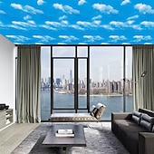 cheap Nature&amp;Landscape Wallpaper-Cool Wallpapers Blue Wallpaper Wall Mural Self adhesive PVC waterproof 3D blue sky white cloud color decoration film Bedroom living room ceiling wall sticker instant paste a roll of 17.72*74.78inches