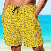 cheap Animals &amp; Birds-Men&#039;s Animal Graphic Prints Little Yellow Duck Swimming Trunks Board Shorts Swim Shorts Mid Waist Hawaiian Boho Casual Daily Holiday Drawstring with Mesh lining Elastic Waist Designer Clothing Apparel