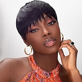 preiswerte Kappenlose Echthaarperücken-Pixie Cut Perruque Cheveux Humain Vollmaschinell hergestelltes Echthaar, vorgezupfte Perücke, kurzer Bob, günstige Echthaarperücken
