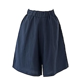 abordables Shorts de lino y algodón-Mujer Pantalones cortos de lino y algodón Perneras anchas Pantalón corto Moda Longitud de la rodilla Color sólido Bolsillos laterales Perneras anchas Comodidad Rígido Casual Diario Negro Rojo Azul