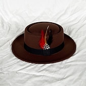 billiga Partyhatt-hattar Ull / Akryl Fedorahatt Formell Bröllop cocktail Royal Astcot Enkel Retro Med Fjäder Ren Färg Hårbonad Huvudbonader