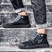 abordables Baskets-bottines en cuir vintage pour hommes – chaussures d&#039;extérieur décontractées à lacets avec semelle antidérapante durable