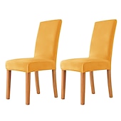 cheap Dining Chair Cover-2 Pcs Dining Chair Cover Burgundy Velvet Stretch Chair Seat Slipcover Spandex with Elastic Bottom Protector for Dining Room Wedding Ceremony Durable Washable
