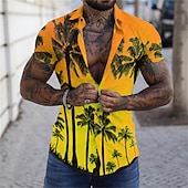 billiga Tropiska växter-Herr Grafisk Palmträd Tropiska växter Skjorta Hawaii skjorta Aloha skjorta Kortärmad Skjorta Nedvikt Mode Designer Ledigt Gata Dagligen Helgdag Havsblått Gul Purpur 3D-tryck S M L