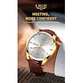 preiswerte Quarz-Uhren-Herren Quarz Uhr Luxus Geschäftliche Armbanduhr Analog Leuchtender Kalender Datum Woche Wasserdichte PU Leder Uhr