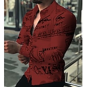 cheap Music and Guitars-Men&#039;s Letter Shirt Button Up Shirt Long Sleeve Fashion Designer Casual Outdoor Casual Holiday Fall &amp; Winter Turndown Print Button-Down White Red Blue Brown Green