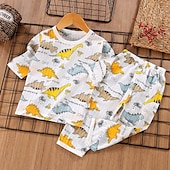 abordables Pijamas-Conjuntos de pijama de 2 piezas para niños, manga 3/4, manga 3/4, manga tres cuartos, diseño de oso cereza, manga tres cuartos, conejo morado, dibujos animados, cuello redondo, verano, primavera, uso diario, hogar, 3-7 años