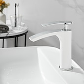 cheap Bathroom Sink Faucets-Bathroom Waterfall Sink Faucet, Basin Mixer Taps Tall Short Brass, Deck Mounted Single Handle One Hole Tap with Hot and Cold Hose Vessel Water Tap Washroom