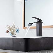 economico Classici-Rubinetto Miscelatore Lavabo Bagno A Cascata Alto Corto, Lavabo Monocomando Rubinetti Lavabo Monocomando, Bagno Con Tubo Flessibile Caldo E Freddo Vaso Monoblocco Acqua Rubinetto In Ottone Montaggio A Bordo Nero Dorato