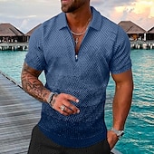 cheap Vacation-Men&#039;s Geometric Hawaiian Polo Shirts Golf Shirt Short Sleeve Polo Shirts Collared Shirts Casual Beach Wear Vacation Wear Party Outfits 3D Print Quarter Zip Polo Yellow Pink Blue