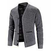 preiswerte Herren Strickjacke-Herren Pullover Strickjacke Fleece Pullover Stricken Strick Feste Farbe V Ausschnitt Stilvoll Täglich Bekleidung Winter Rote Blau XS S M