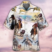 billige Vintage skjorte-Kentucky Derby Herre Cowboy Skjorte Hawaii skjorte Aloha skjorte Kortermet Skjorte Aftæpning Årgang Hawaiisk Designer utendørs Gate Avslappet Hvit Gul Rosa 3D-utskrift S M L