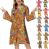 cheap Dresses-Hippie Retro Vintage 1970s Disco Dress Women&#039;s Costume Vintage Cosplay Party &amp; Evening Long Sleeve Dress Masquerade