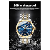 halpa Kvartsikellot-OLEVS kvartsikello lahjaksi miehille luksus timanttikultakello vedenkestävä hohtava ruostumaton teräksinen liikemiesten kvartsikello miesten kello