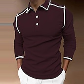 Men's Polo Shirt Golf Shirt Street Casual Polo Collar Classic Long Sleeve Fashion Designer Solid Colored Patchwork 3D Print Spring & Fall Regular Fit Wine Navy Blue Polo Shirt 7