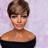 economico Parrucche trendy sintetiche-parrucca pixie cut per donne nere capelli umani vergini al 100% nessuno parrucche a strati frontali in pizzo con frangia capelli umani veri brasiliani parrucche pixie corte per donne nere uso