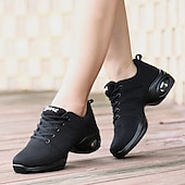 voordelige Danssneakers-Witte mesh ademende jazzdanssneakers voor dames – lichtgewicht veterschoenen met luchtkussen voor fitness, zumba, hiphop en training