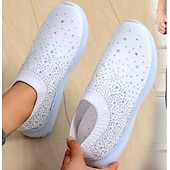 preiswerte Damen-Sneaker-Damen-Sneaker zum Hineinschlüpfen in Regenbogenfarben – farbenfrohe Sportschuhe aus Strick mit Strassverzierungen für die Freizeit und zum Spazierengehen
