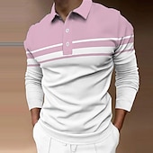cheap Sports-Men&#039;s Polo Shirt Golf Shirt Street Casual Polo Collar Classic Long Sleeve Designer Basic Striped Button Front Button-Down Spring &amp;  Fall Regular Fit Black Light Green Pink Blue Khaki Light Grey Polo