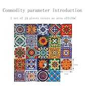 economico Adesivi per piastrelle-24pcs piastrelle stile mandala ticker adesivi murali adesivi per piastrelle a mosaico adesivi murali retrò impermeabili e rimovibili