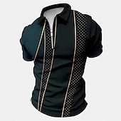 preiswerte Geometrisches Poloshirt für Herren-Herren Grafik Poloshirts mit Reißverschluss Golfshirt Kurzarm Polo-Shirts Hemden mit Kragen Lässig Urlaubskleidung Rave-Kleidung Party-Outfits 3D-Druck Viertelreißverschluss-Poloshirt Weiß Gelb Rote