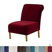 abordables Potah na křeslo a potah na křeslo-Housse de chaise d&#039;appoint sans accoudoirs en velours pour salon, housse de protection de chaise avec fond élastique, lavable en machine
