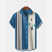 voordelige Heren Bowling Shirt-Voor heren Kleurenblok Geometrisch patroon Overhemd Zomer overhemd Normaal shirt Korte mouw Modieus Jaren &#039;50 Casual Vakantie Dagelijks Uitgaan Zomer Strijkijzer Afdrukken blauw