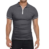 cheap Vacation-Men&#039;s Golf Shirt Polo Sports &amp; Outdoor Casual Quarter Zip Short Sleeve Fashion Streetwear Solid Color Plain Zipper Summer Light Blue Black White Red Navy Blue Dark Grey Golf Shirt