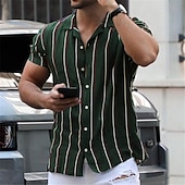 preiswerte Herrenhemd zum Knöpfen-Herren Hemd Sommerhemd Knopfhemd Camp-Shirt Kubanisches Hemd Schwarz Marineblau Kurzarm Gestreift Umlegekragen Strasse Casual Button-Down Bekleidung Sport Modisch Klassisch Komfortabel