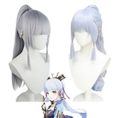 economico Parrucche da gioco-Parrucca Genshin Impact Shenli Linghua COS parrucca modello di ruolo argento chiaro coda di cavallo singola cosplay capelli lunghi parrucche di Halloween