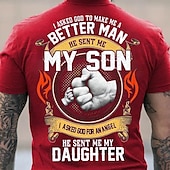 preiswerte Herren -Grafik -T -Shirt-Herren Ich habe Gott gefragt mich zu einem besseren Mann zu machen er schickte mir meinen Sohn Grafik T-Shirt Familienstücke Tee Kurzarm Grafikshirt Schwarz Rot Marineblau Mode Designer Bekleidung
