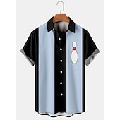 Men's Flame Bowling Ball Shirt Button Up Shirt Short Sleeve Tropical Fashion Hawaiian Outdoor Beach Summer Spring Turndown Print Button-Down Black Yellow Black / Red Red Dusty Blue 20