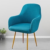 voordelige Fauteuil deksel en armloze stoelhoes-keukenstoelhoes effen kleur garengeverfde polyester kussenovertrekken