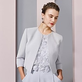 cheap Mom&#039;s Pant Suits-Pantsuit 3 Piece Mother of the Bride  Formal Wedding Guest Elegant Scoop Neck Ankle Length Chiffon Lace Sleeveless with Appliques free custom size