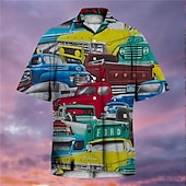 cheap Retro Vintage Print-Men&#039;s Car Shirt Summer Hawaiian Shirt Aloha Shirt Short Sleeves Shirt Turndown Tropical Fashion Streetwear Street Casual Daily Black Yellow S M L