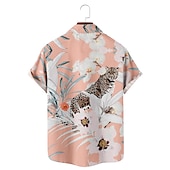 abordables Chemise de Bowling pour Hommes-Homme cocktail Filles hula Chemise Chemise de quilles Chemise boutonnée Manche Courte Rétro Vintage Tropique Mode Casual Plage Eté Printemps Col rabattu Imprimer Bouton bas Blanche Jaune Vert Claire