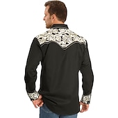 billiga västernskjortor för män-Herr Grafiska tryck Pistol Skjorta Västerländsk skjorta Cowboyskjorta Långärmad Mode Designer Ledigt Utomhus Dagligen Höst vinter Nedvikt Mönster Button-Down Svart Svart / Brun Brun Grå+Blå Blå + Blå