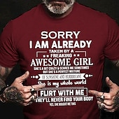 preiswerte Herren -Grafik -T -Shirt-Herren Grafik Buchstabe Tut mir leid, dass ich bereits von einem verdammt tollen, perfekten Mädchen verführt wurde T Shirt T-Shirt 100% Baumwolle Kurzarm Grafik Hemd Wein Schwarz Weiß Bequemes T-Shirt