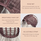 economico Parrucche trendy sintetiche-parrucche corte argento bianco per donna ombre parrucca riccia nera e grigia con frangia capelli sintetici di media lunghezza parrucca bob onda d&#039;acqua parrucche grigie colorate
