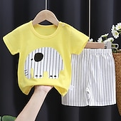 cheap Sets-2 Pieces Toddler Boys T-shirt &amp; Shorts Outfit Animal Cartoon Short Sleeve Cotton Set Outdoor Adorable Daily Summer Spring 3-7 Years 3 green teddy bears 9 spectacled bear 13 Stripes Bear