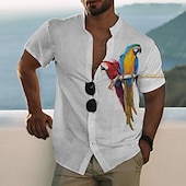 voordelige Vogels &amp; Dieren-Voor heren dier Papegaai Overhemd Hawaiiaans overhemd Aloha-shirt Korte mouw Overhemd Opstaand Modieus Ontwerper Casual Buiten Vakantie Casual Wit Geel blauw 3D-afdrukken S M L
