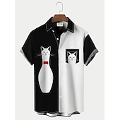 Men's Flame Bowling Ball Shirt Button Up Shirt Short Sleeve Tropical Fashion Hawaiian Outdoor Beach Summer Spring Turndown Print Button-Down Black Yellow Black / Red Red Dusty Blue 26