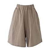 abordables Shorts de lino y algodón-Mujer Pantalones cortos de lino y algodón Perneras anchas Pantalón corto Moda Longitud de la rodilla Color sólido Bolsillos laterales Perneras anchas Comodidad Rígido Casual Diario Negro Rojo Azul