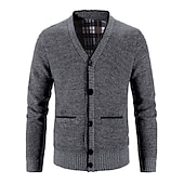 preiswerte Herren Strickjacke-Herren Pullover Strickjacke Fleece Pullover Stricken Strick Feste Farbe V Ausschnitt Stilvoll Täglich Bekleidung Winter Rote Blau XS S M