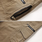 お買い得  カーゴパンツ-男性用 カーゴパンツ タクティカルパンツ 作業パンツ ジッパーポケット マルチポケット まっすぐな足 純色 屋外 全長 日常 スタイリッシュ ブラック カーキ色