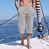 baratos Feriado-Homens Calção Shorts de linho Shorts de verão Shorts de praia Calças Capri Bolsos Com Cordão Cintura elástica Tecido Conforto Respirável Ao ar livre Diário Para Noite Moda Roupa de rua Preto Branco