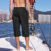 baratos Feriado-Homens Calção Shorts de linho Shorts de verão Shorts de praia Calças Capri Bolsos Com Cordão Cintura elástica Tecido Conforto Respirável Ao ar livre Diário Para Noite Moda Roupa de rua Preto Branco