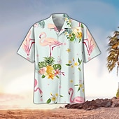 billiga Fåglar &amp; Djur-Herr Flamingo Tropisk Skjorta Hawaii skjorta Aloha skjorta Kortärmad Skjorta Nedvikt Tropisk Mode Hawaiisk Ledigt Hawaiisk Helgdag Vit Ljusgrön Rodnande Rosa S M L