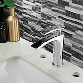 cheap Bathroom Sink Faucets-Bathroom Waterfall Sink Faucet, Basin Mixer Taps Tall Short Brass, Deck Mounted Single Handle One Hole Tap with Hot and Cold Hose Vessel Water Tap Washroom